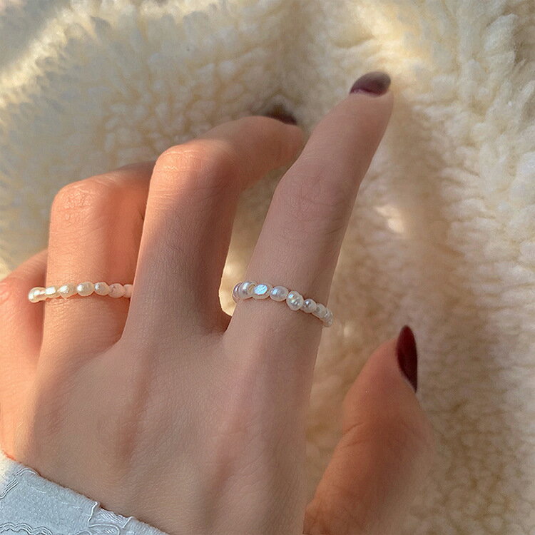 珍珠戒指女網紅時尚個性潮小眾設計日系輕奢食指指環簡約彈力尾戒