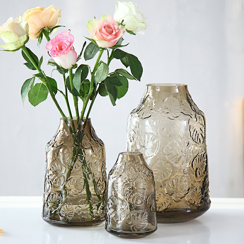簡約現代輕奢玻璃花瓶透明水培插花瓶北歐客廳餐桌家居裝飾品擺件