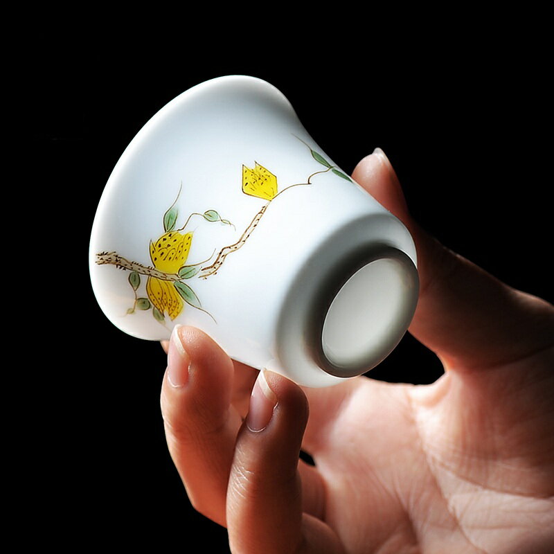 茶杯品茗杯陶瓷功夫茶具手繪粉彩主人茶杯青瓷小單杯
