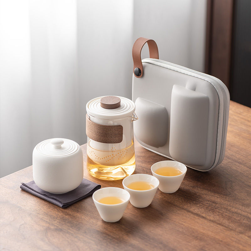 旅行茶具 便攜式旅行茶具套裝玻璃戶外家用一壺六杯陶瓷快客杯泡茶壺泡茶杯