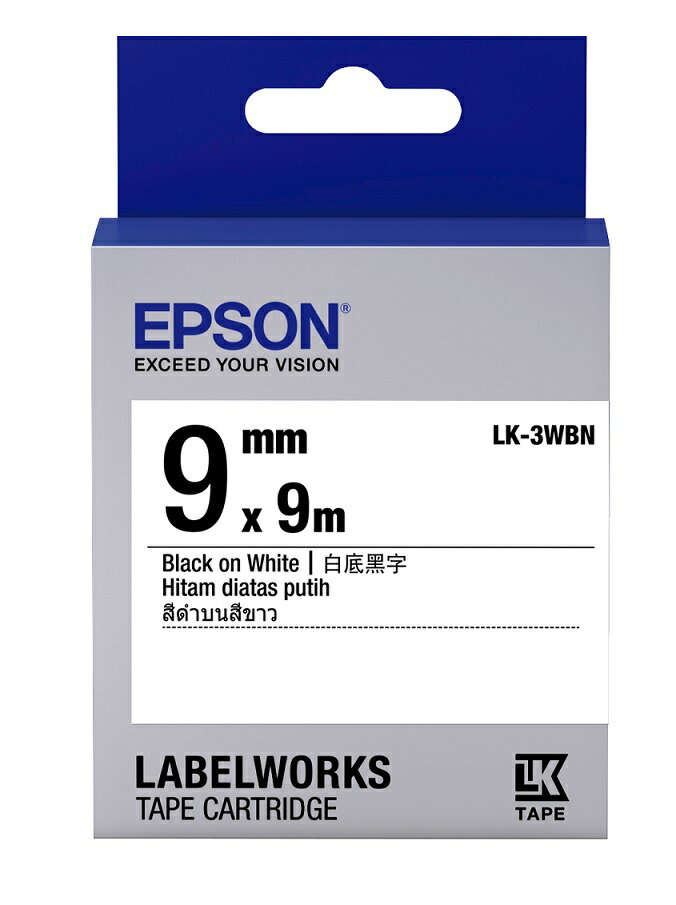 EPSON LK-3WBN S653401標籤帶 一般系列-白底黑字9mm (3入裝)