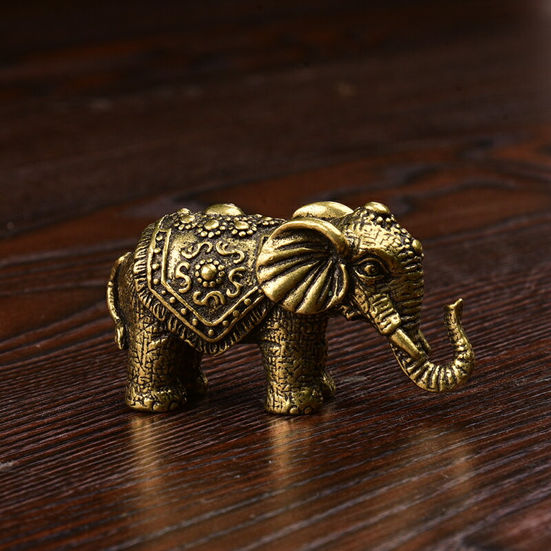 銅大象小擺件純實心銅精工福象銅藝手把茶道銅寵仿古包漿古玩銅器