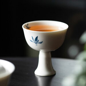 手繪蘭花茶杯單個家用主人杯陶瓷品茗杯品茶功夫茶具高足喝茶水杯