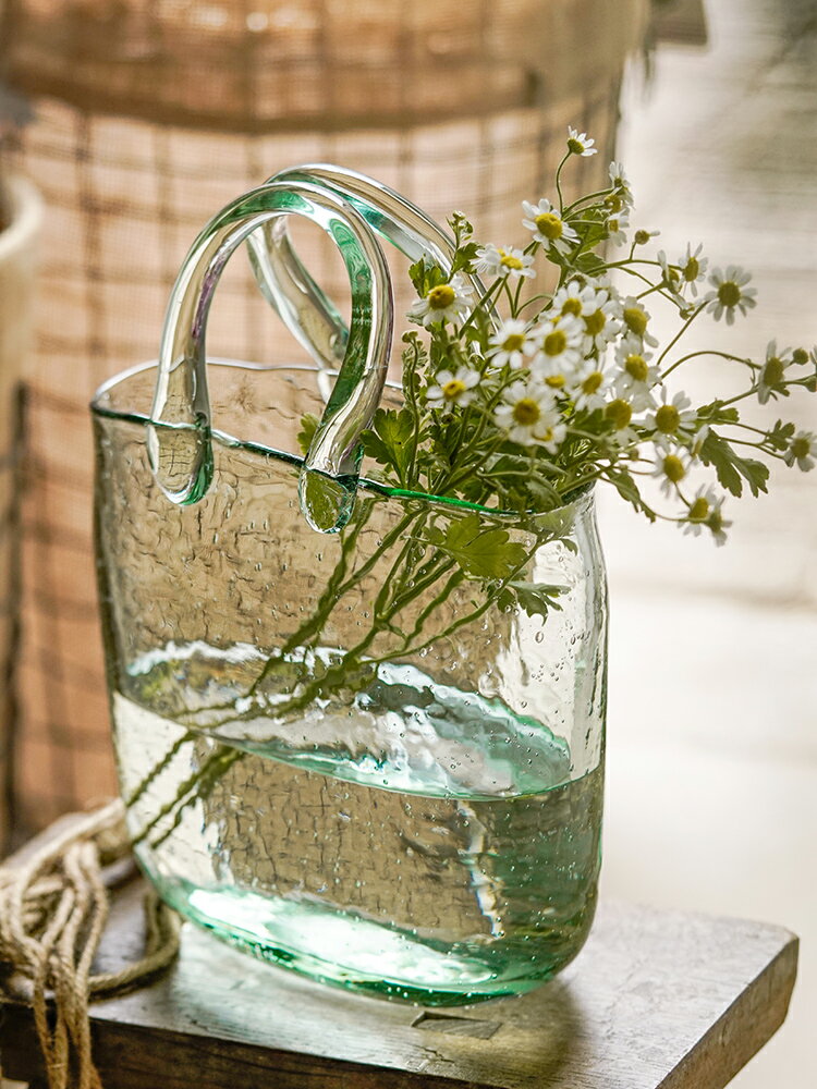 左岸麥田 ins風網紅水滴玻璃手提包花瓶擺件客廳插花透明包包花瓶