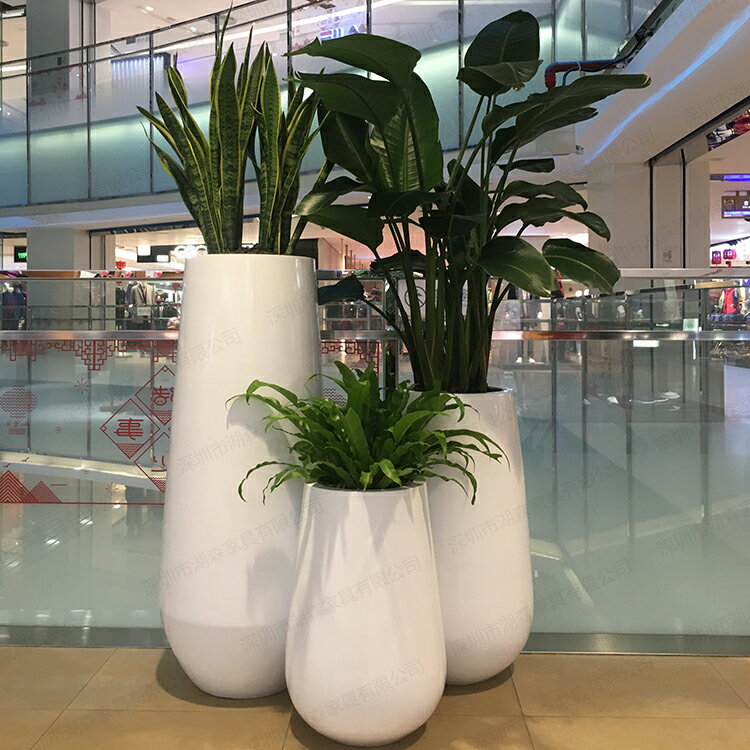 簡約現代白色落地大花瓶商場玻璃鋼防水綠植花器家居客廳擺裝飾品