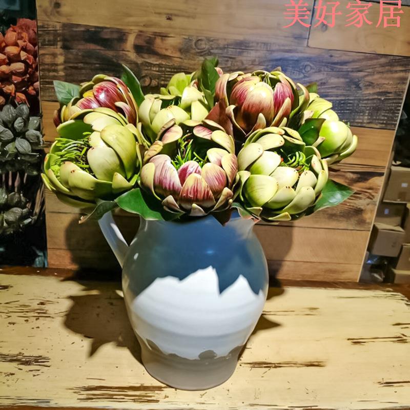 【免運 附發票】假花 人造花 裝飾品 仿真花 仿真綠植蓮花頭精美禪意蓮座花現代北歐裝飾品客廳軟裝假花擺件