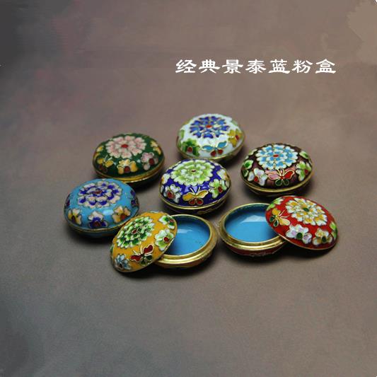 老北京特色工藝品景泰藍銅胎掐絲琺瑯景泰藍粉盒紀念品首飾盒擺件