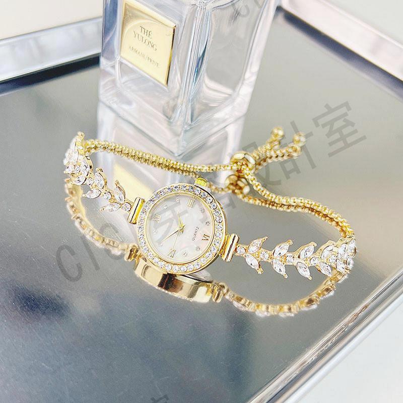網紅流行女生女士手錶新款全身水鑽奢華美人魚抽拉式懶人錶帶簡約時尚氣質手鍊女表【亞德機械五金家居】 3