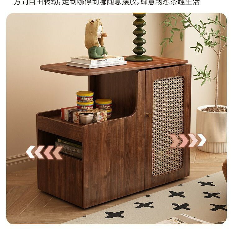 免運/開立發票 Baymak實木沙發邊幾可移動側面邊櫃小戶型客廳家用中古旋轉置物架 快速出貨