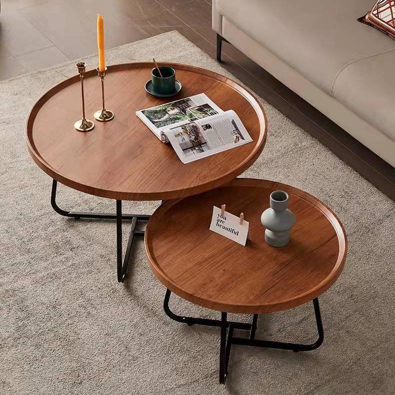 北歐輕奢網紅實木現代簡約客廳家用小戶型圓形組合桌