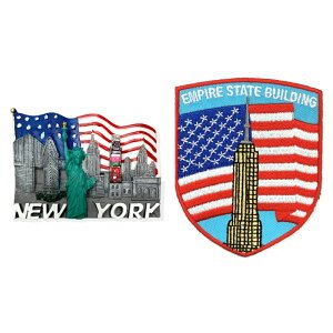美國紐約地標NYC世界旅行磁鐵+美國 帝國大廈立體繡貼【2件組】特色地標 3D立體 冰箱貼 美式風格 創意貼