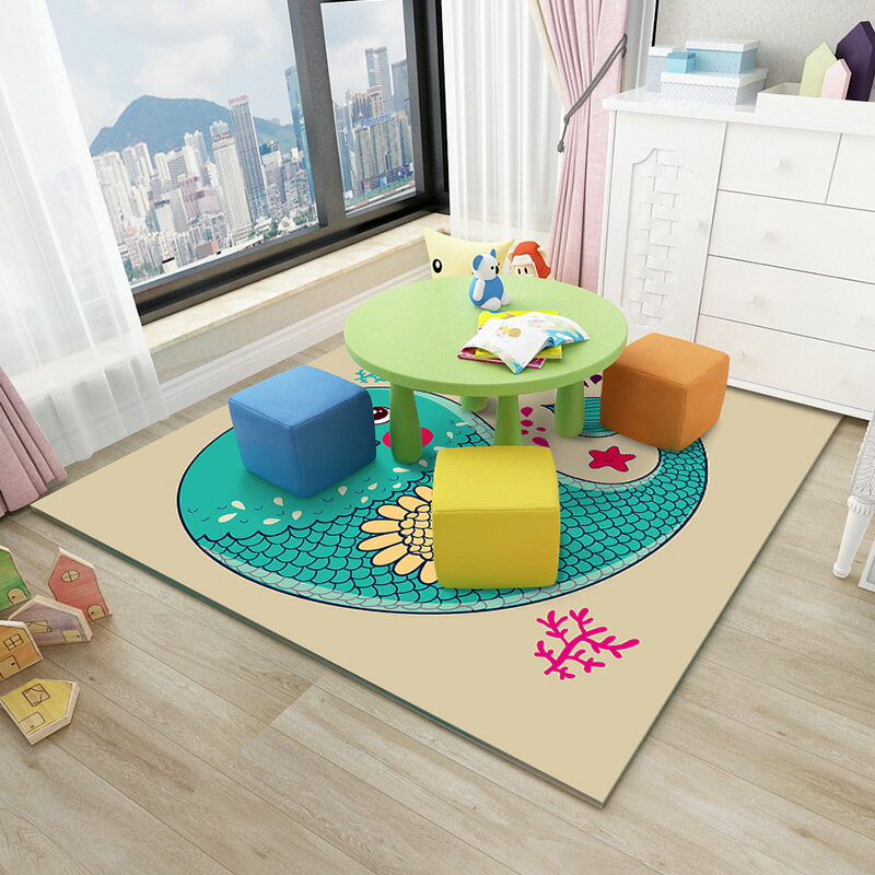 卡通地毯臥室房間床邊兒童地毯正方形榻榻米可愛家用爬行墊地墊