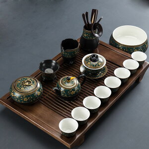 中式陶瓷功夫茶具套裝家用茶盤泡茶壺蓋碗茶杯茶道客廳泡茶器復古