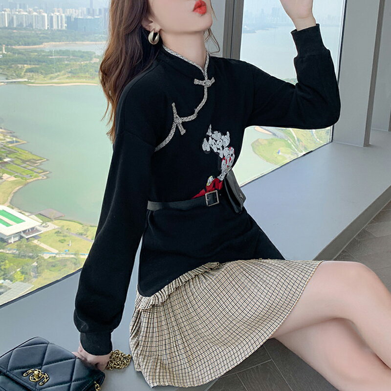 旗袍女國風甜美法式改良加絨裙子秋冬設計感中國風減齡短款連衣裙