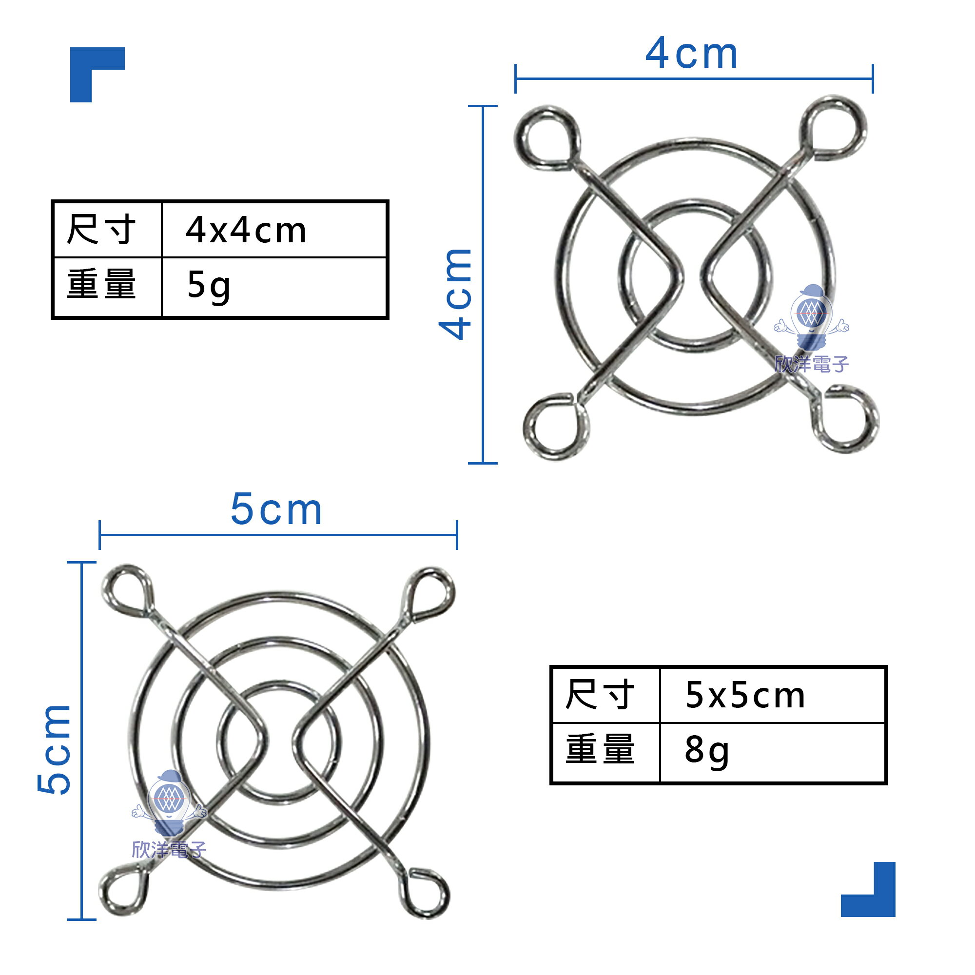 ※ 欣洋電子 ※ 風扇鐵網 4x4cm~12x12cm 防護網 散熱網罩 散熱風扇 金屬護網 電子材料 2