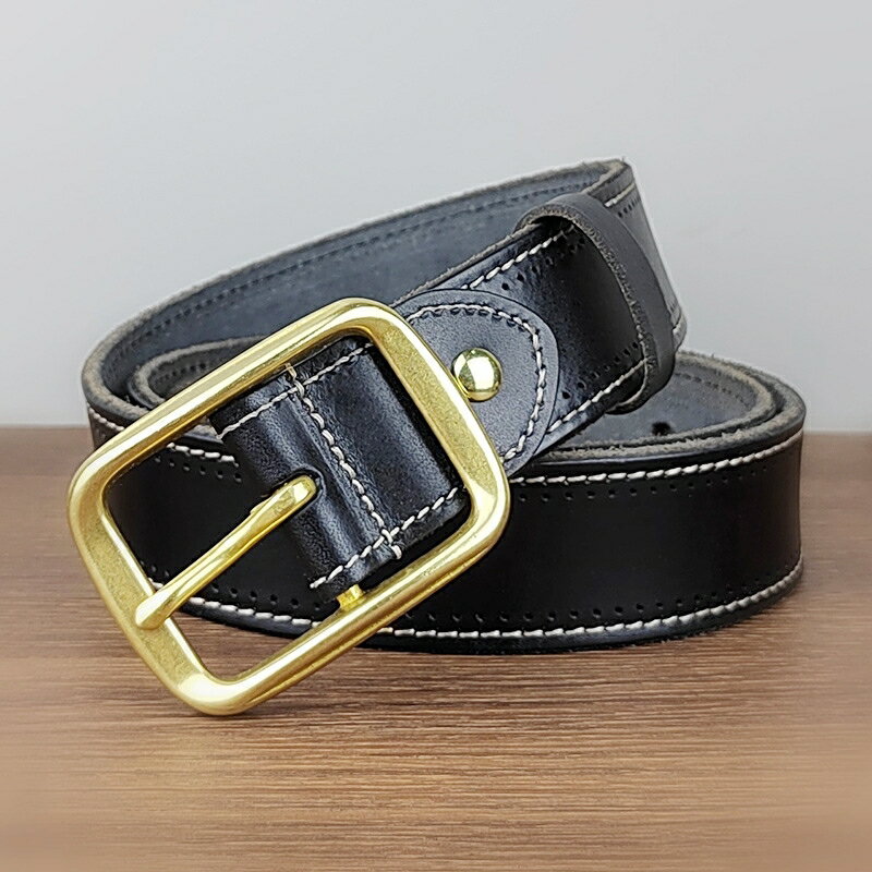 皮帶真皮腰帶-牛皮手工銅針扣頭男配件3色74jq16【米蘭精品】【獨家進口】