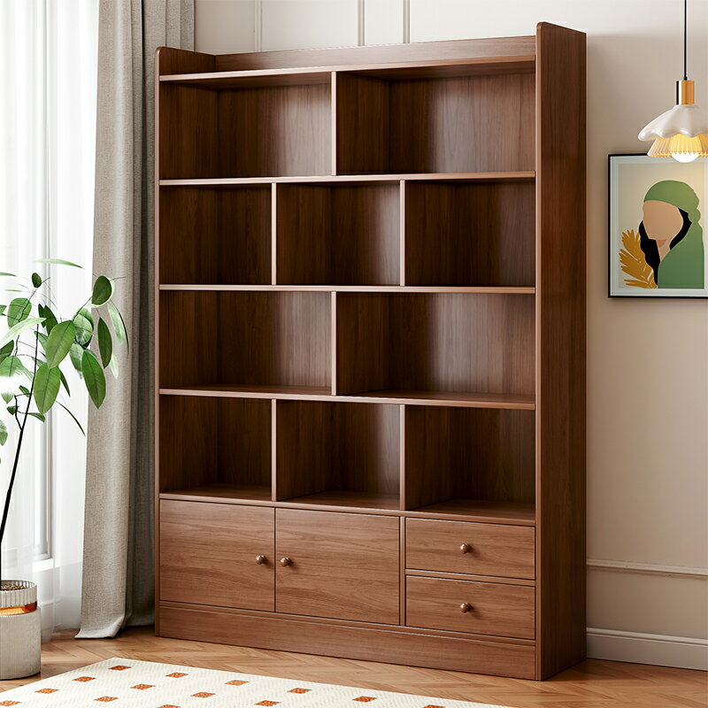 【居家好物】書架置物架落地簡易客廳分層收納架子多層實木色家用儲物柜大書柜