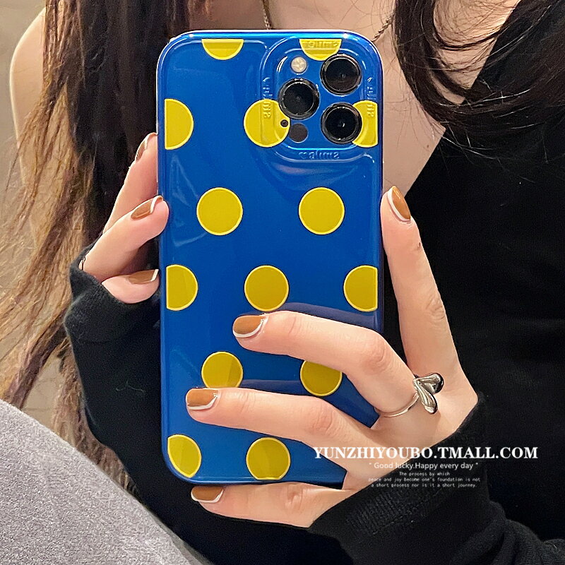 ins克萊因藍波點適用iphone13/12promax蘋果11手機殼iphonex矽膠xsmax簡約xr日韓8plus女款全包防摔套