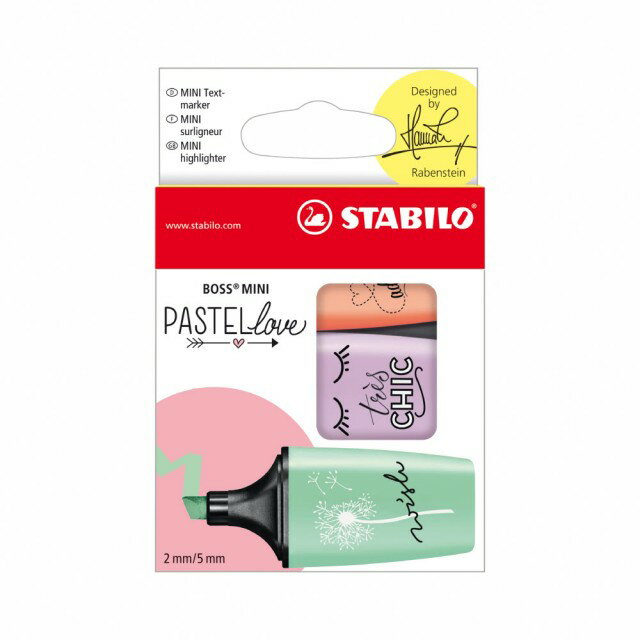 STABILO思筆樂波士馬卡龍色系迷你螢光筆3色(淡薄荷綠/淡桃色/淡紫色) (07/03-47)