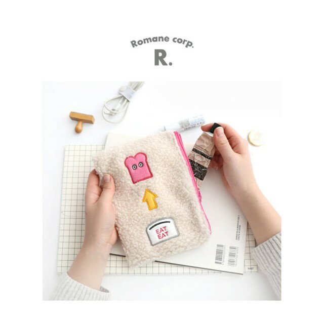 [Romane] Brunch Brother 毛絨方形收納包 - 米白