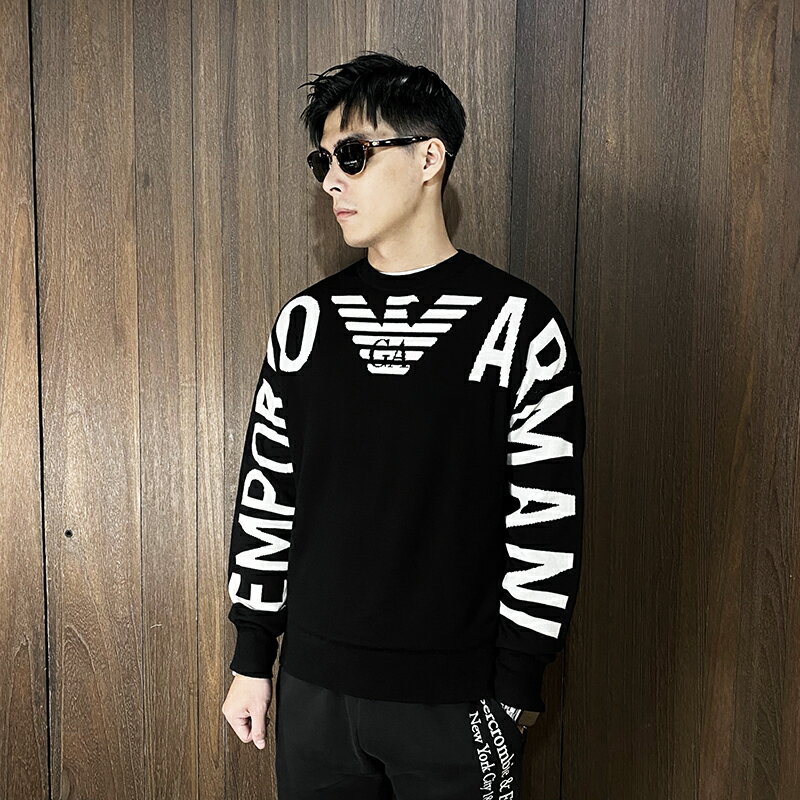 美國百分百【全新真品】Emporio Armani 針織毛衣 圓領 男款 EA7 上衣 logo 黑色 CY78
