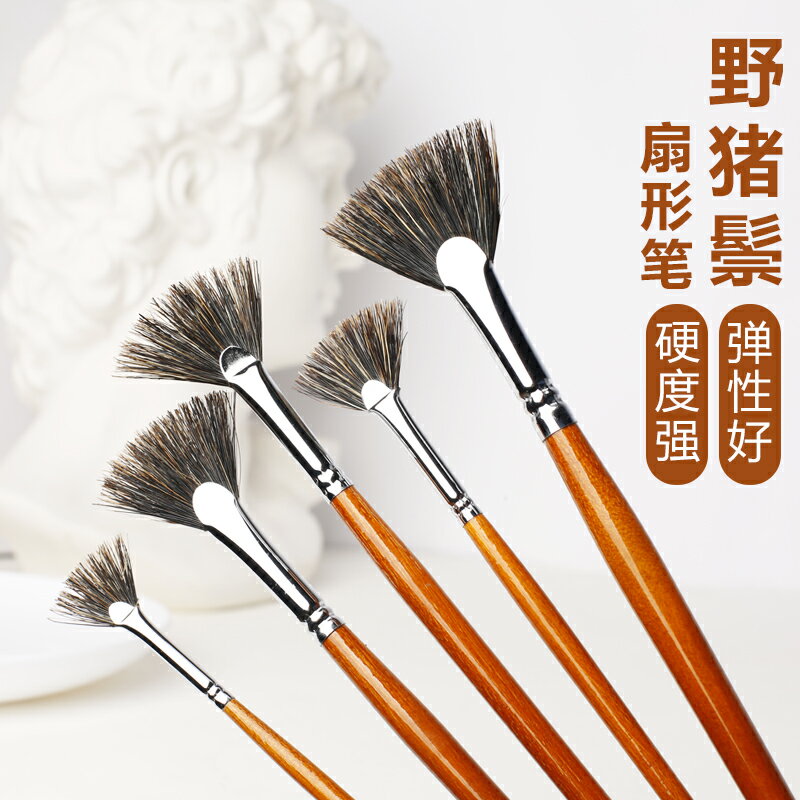 野豬鬃扇形筆魚尾扇形筆硬黑毛硬毛油畫筆打底鋪色魚尾筆水粉筆藝考美術學生水粉顏料筆套裝初學者繪畫專用