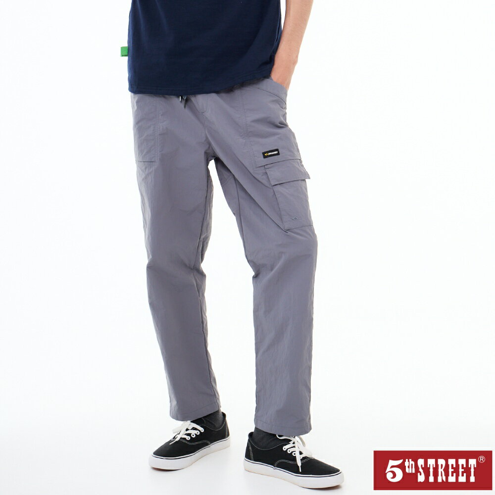 男裝 工裝褲 長褲 抽繩 尼龍褲 輕裝 輕量 多袋 錐形褲 工作褲 中灰色 (931007) 【5th STREET】【APP下單享4%回饋】