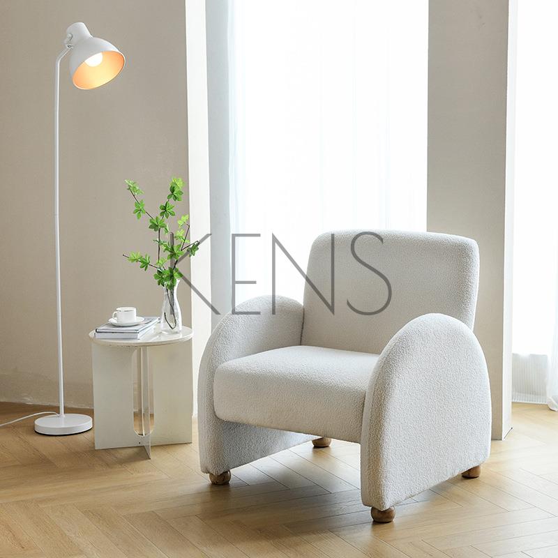【KENS】沙發 沙發椅 北歐單人沙發椅羊羔毛絨客廳休閑椅設計師白色簡約輕奢臥室網紅款
