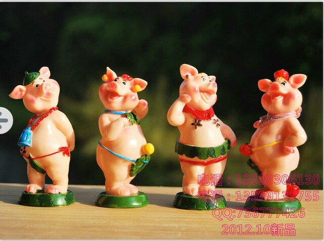 小豬擺件家居飾品可愛 樹脂工藝品創意可愛迷你卡通動物豬擺飾1入