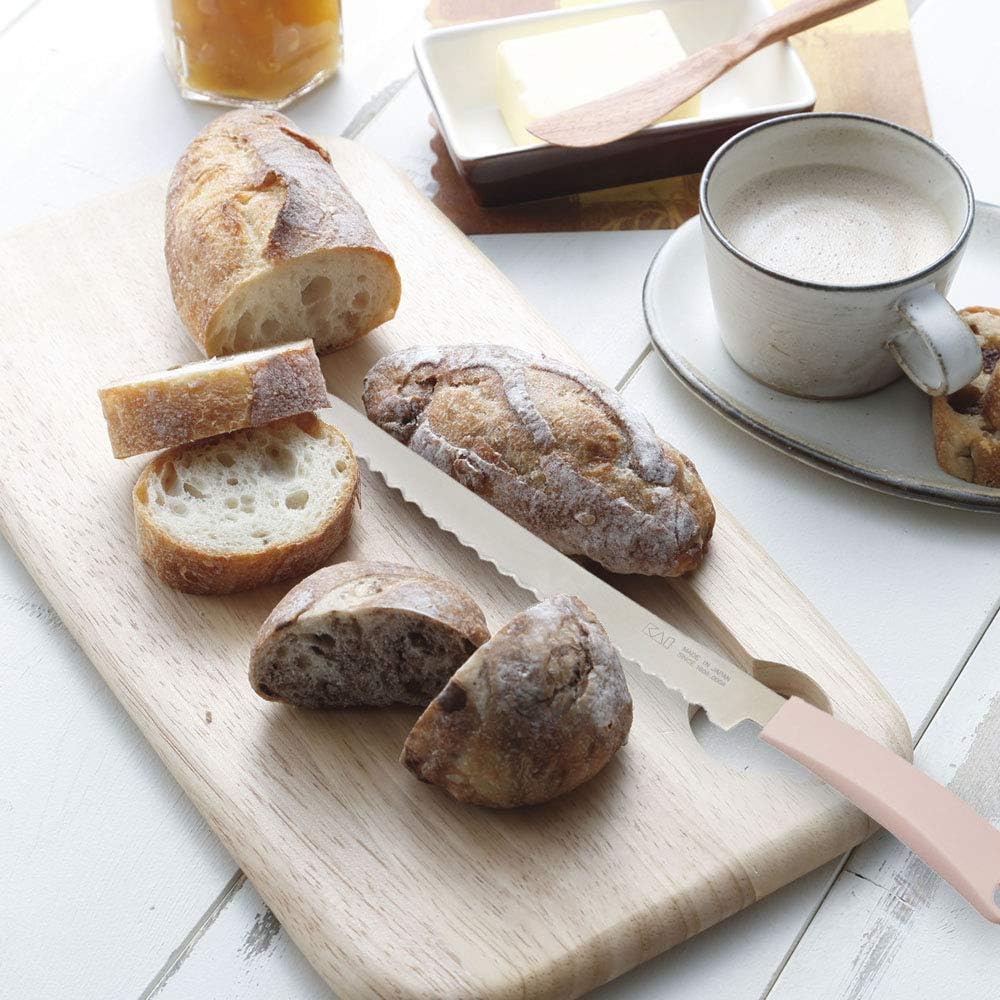 asdfkitty*日本製 貝印 bready select 粉柄長麵包刀 吐司刀 好切不凹塌.吐司 法國麵包都可切 6