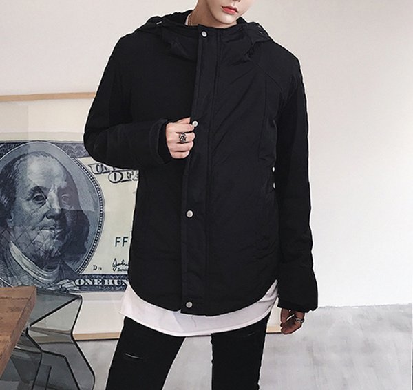 FINDSENSE G6 韓國時尚 棉衣修身暗黑色夾克男裝冬季帥氣連帽棉服外套