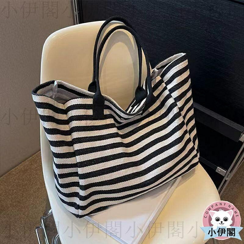 側背包 肩背包 通勤帆布包包女大容量手提袋包包新款條紋單肩媽咪托特=大包/單肩包/背包/其他包包 3