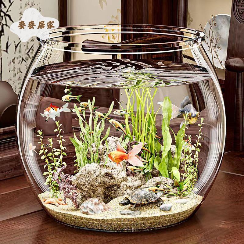 魚缸小型家用大口徑圓形魚缸大號桌面亞克力魚缸一體成型防碎普通pm6101