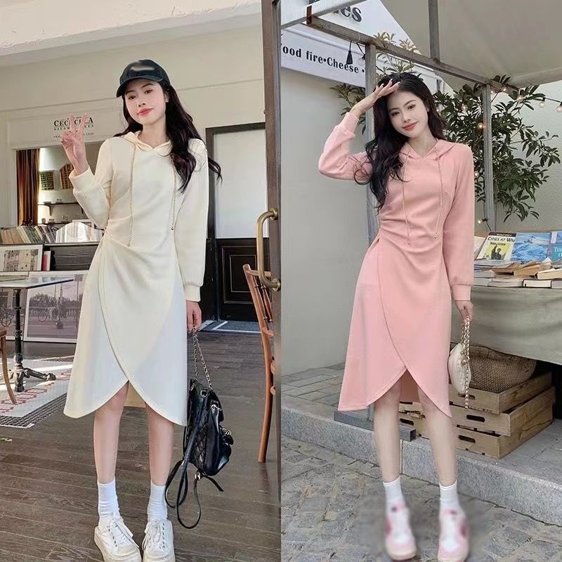 衛衣裙連帽上衣女寬松減齡時尚休閒洋氣中長款過膝連衣裙秋季新款【聚宝屋】