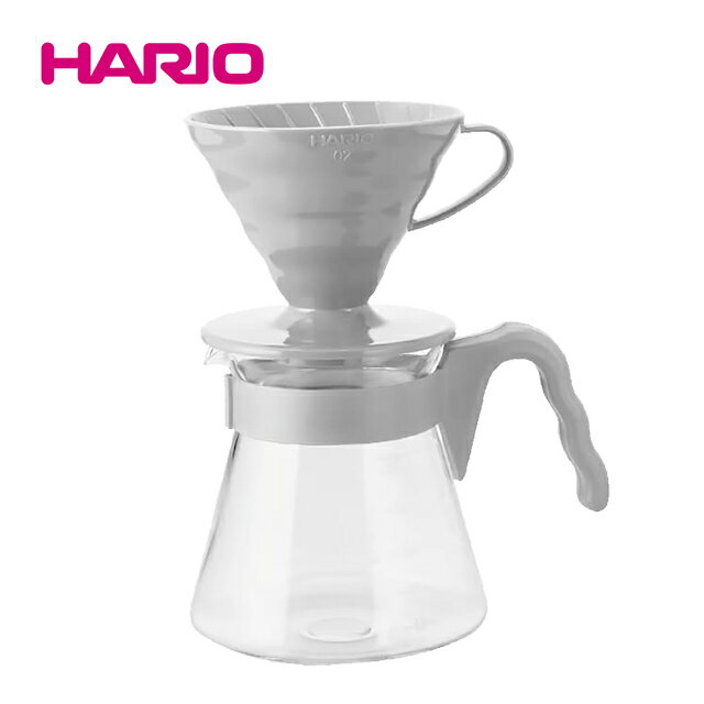 《HARIO》V60灰白手沖咖啡壺組 1-4杯份 700ml VCSD-02-PGR