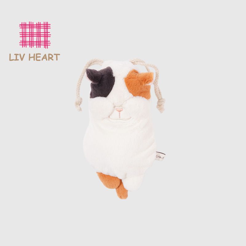 【抽繩設計方便攜帶】LIVHEART 茶米貓和朋友們 日系三花貓抽繩手機收納包可愛零錢包