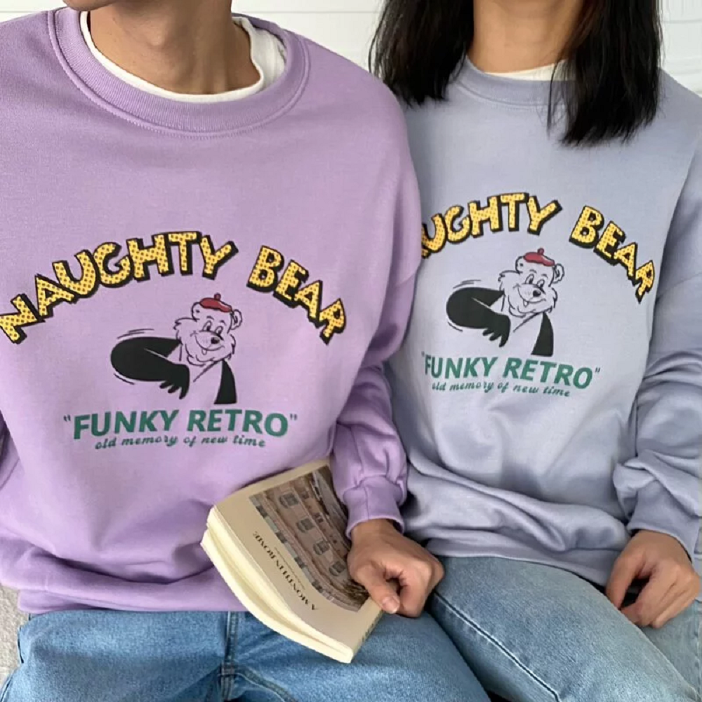 韓國NAUGHTY BEAR趣味刷毛大學T(3 Color)