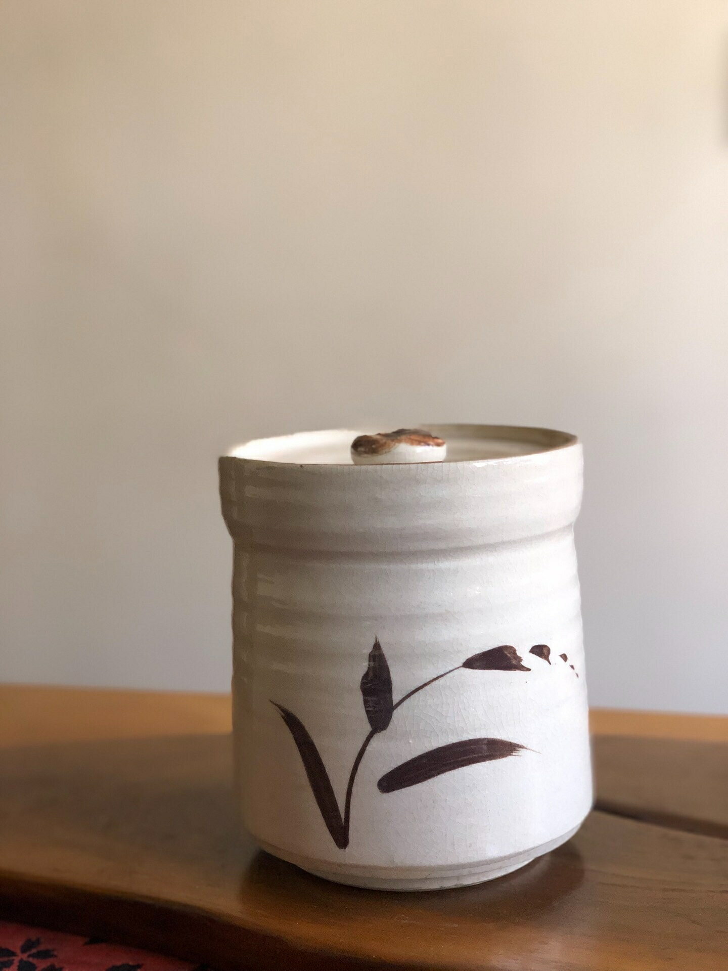 日本中古回流手繪唐津燒 禪意雅致簡約風 水指儲水罐 茶葉罐