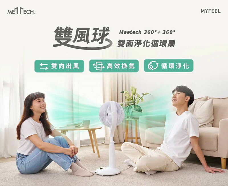 Meetech《雙風球》360° + 360° 雙面淨化循環扇 獨家專利雙面出風，高效循環四季好空氣