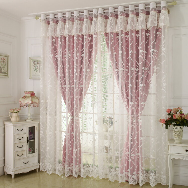 特價全遮光田園韓式純色蕾絲成品窗簾定制客廳臥室飄窗高檔窗紗
