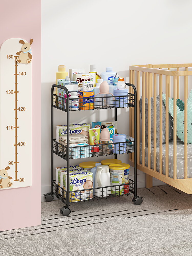 移動嬰兒用品小推車置物架廚房衛生間客廳臥室床頭書架零食收納架