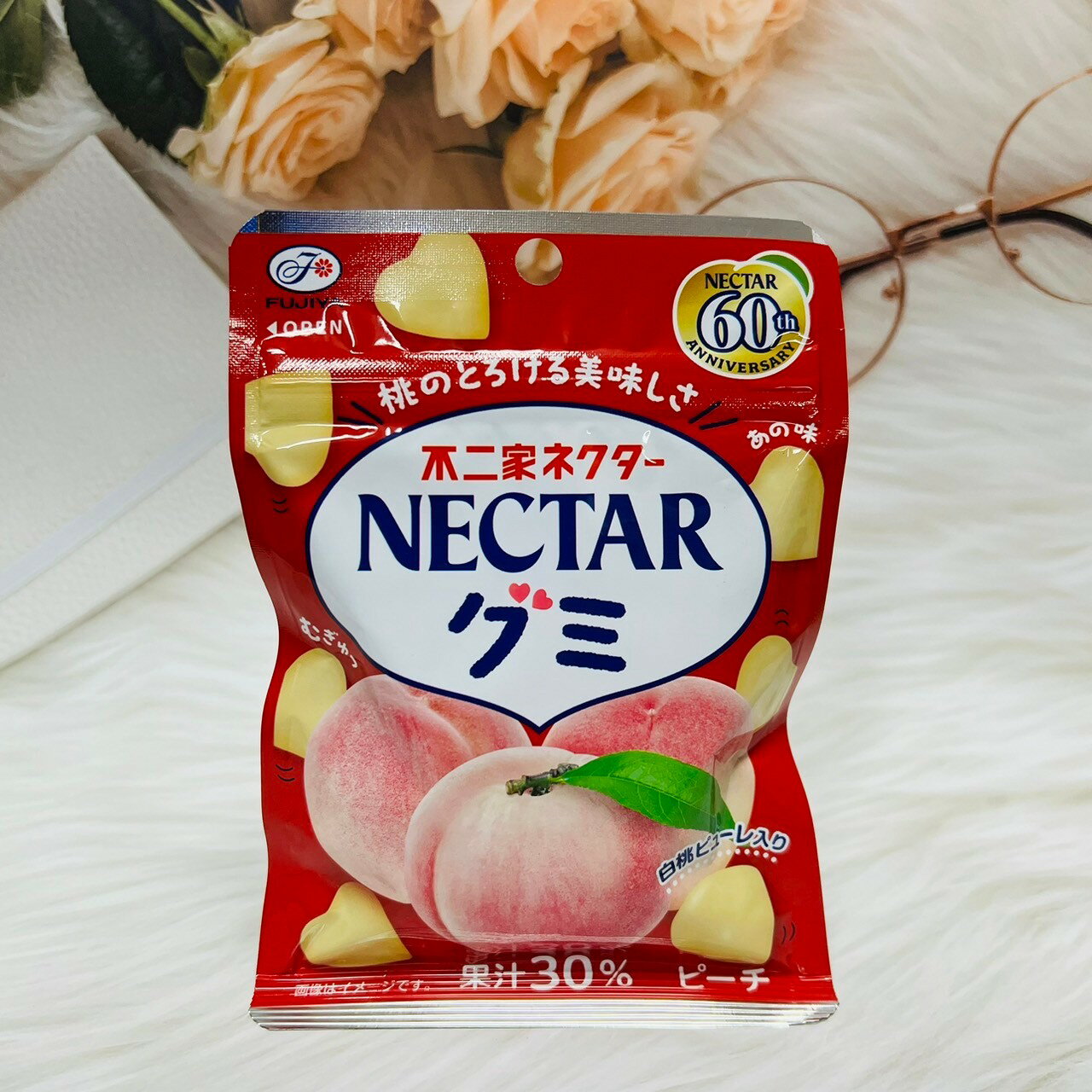 日本 FUJIYA 不二家 NECTAR 白桃QQ軟糖 48g 白桃風味 心型軟糖