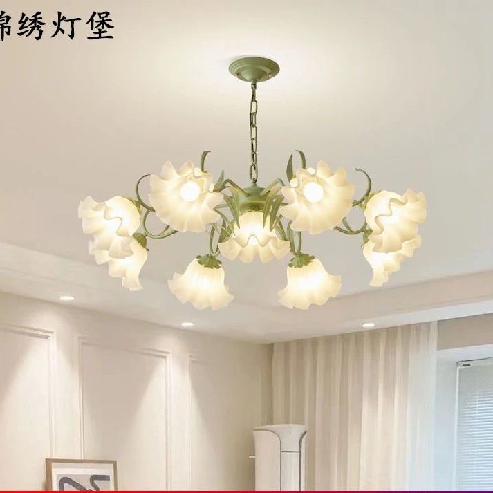 法式田園客廳吊燈創意網紅鈴蘭花朵燈美式鄉村復古燈具餐廳臥室燈