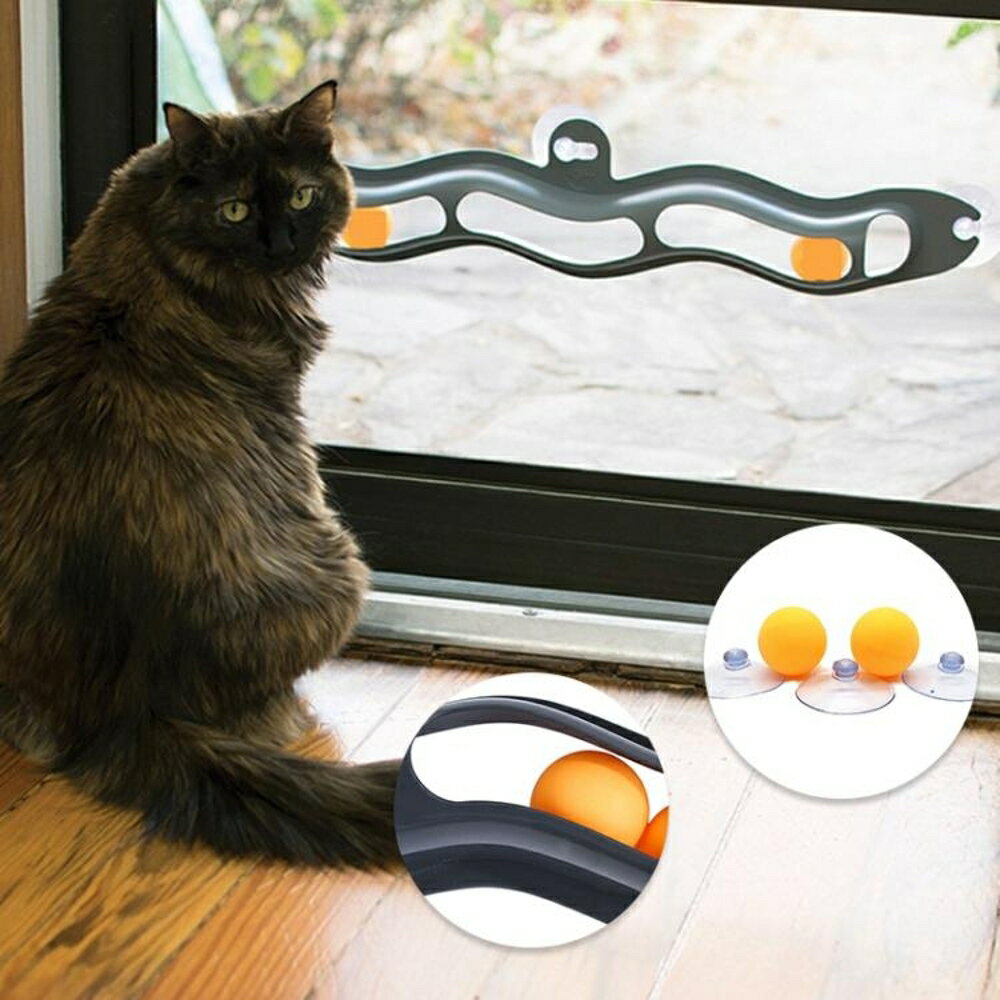 寵物吸盤軌道球玩具 吸附玻璃吸盤窗臺貓咪玩具【櫻田川島】