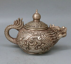 古玩雜項銅器純銅龍壺白銅酒壺茶壺仿古家居擺件飾品龍形銅酒壺