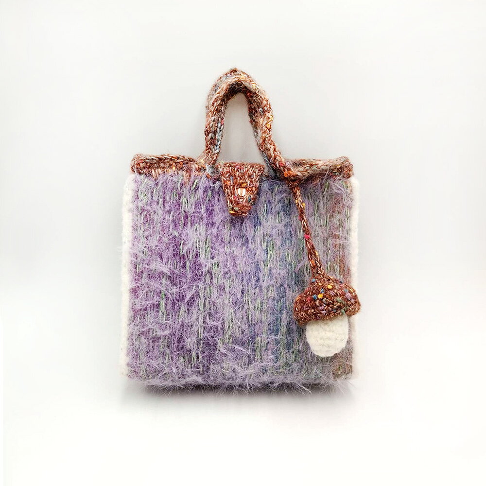Miranda Handmadex覓品竹北手作店-毛毛編織包系列-粉紫色系-手提斜背兩用 1