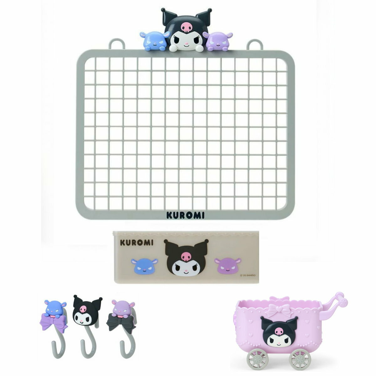asdfkitty*庫洛米4款組 網架+造型S掛勾組+可掛式小物收納架+推車造型小物收納盒-日本正版商品