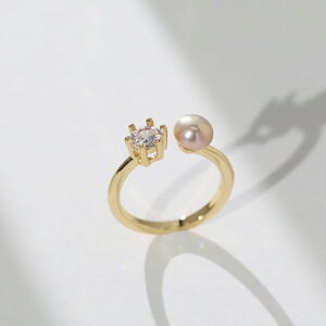 天然淡水珍珠活口戒指可調節簡約大氣款六爪鑲嵌指環時尚氣質百搭