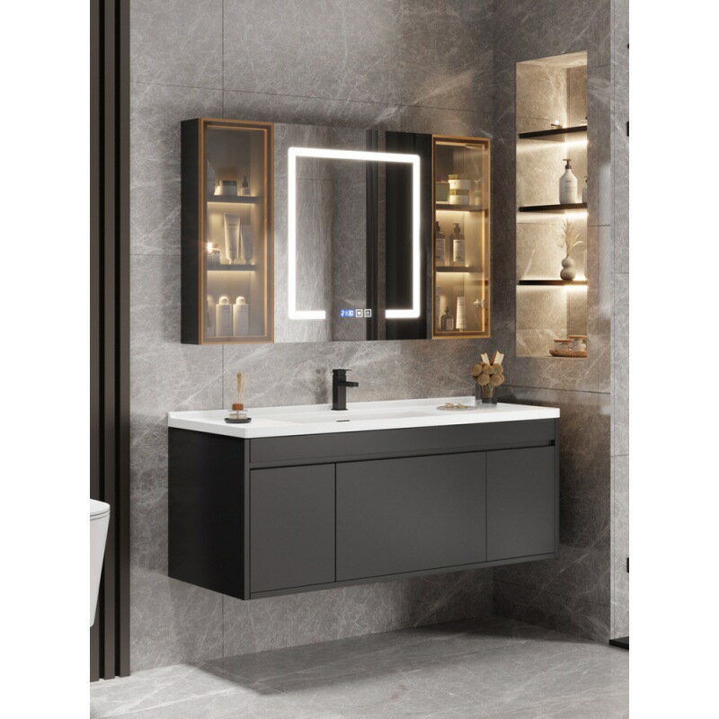 浴櫃 浴室櫃 現代簡約陶瓷一體組合智能衛生間實木洗手洗臉洗漱臺