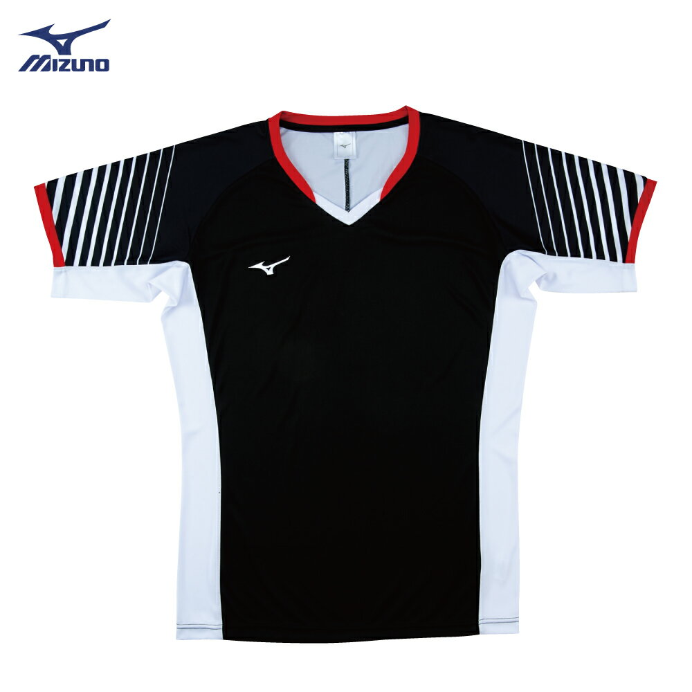 V2TA8G1809（黑X白x紅）男女通款Slim FIT合身版型 排球上衣(【美津濃MIZUNO】
